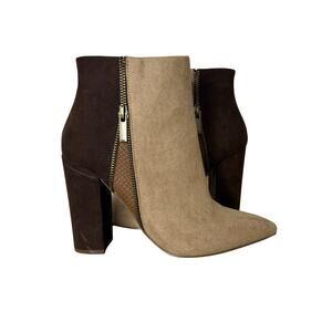 JF Womens Brown and Tan Rosamund Patchwork Zip Up Booties Size 8 US